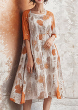 Load image into Gallery viewer, Classy Orange U Neck Print Plus Size Silk Dress Summer