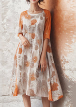 Load image into Gallery viewer, Classy Orange U Neck Print Plus Size Silk Dress Summer