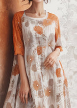 Load image into Gallery viewer, Classy Orange U Neck Print Plus Size Silk Dress Summer