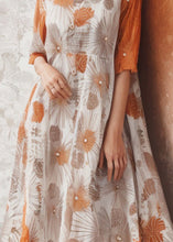 Load image into Gallery viewer, Classy Orange U Neck Print Plus Size Silk Dress Summer