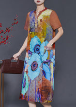 Load image into Gallery viewer, Classy Orange V Neck Print Chiffon Maxi Dresses Summer