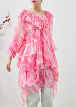 Load image into Gallery viewer, Classy Pink Asymmetrical Tie Dye Chiffon Dress Summer