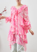 Load image into Gallery viewer, Classy Pink Asymmetrical Tie Dye Chiffon Dress Summer