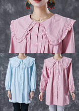 Load image into Gallery viewer, Classy Pink Peter Pan Collar Cotton Shirt Top Spring