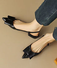 Load image into Gallery viewer, Classy Pointed Toe Bow Sandals Black Faux Leather