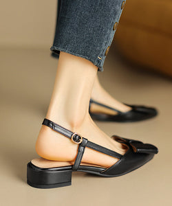 Classy Pointed Toe Bow Sandals Black Faux Leather