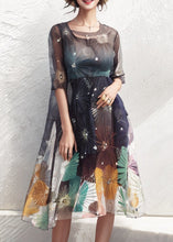 Load image into Gallery viewer, Classy Print High Waist Silk Dresses Half Sleeve