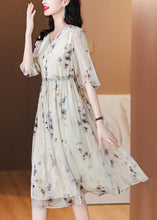 Load image into Gallery viewer, Classy Print V Neck Ruffled Drawstring Silk Dresses Summer