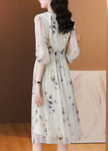 Load image into Gallery viewer, Classy Print V Neck Ruffled Drawstring Silk Dresses Summer