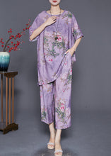 Load image into Gallery viewer, Classy Purple Oversized Print Linen Two Pieces Set Summer