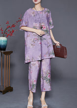 Load image into Gallery viewer, Classy Purple Oversized Print Linen Two Pieces Set Summer