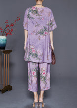 Load image into Gallery viewer, Classy Purple Oversized Print Linen Two Pieces Set Summer