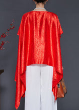 Load image into Gallery viewer, Classy Red Asymmetrical Embroidered Silk Blouses Summer