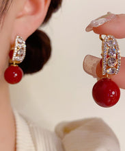 Load image into Gallery viewer, Classy Red Copper Overgild Pearl Zircon Ball Drop Earrings