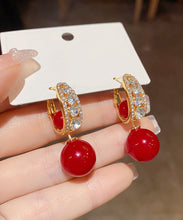 Load image into Gallery viewer, Classy Red Copper Overgild Pearl Zircon Ball Drop Earrings