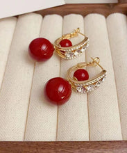 Load image into Gallery viewer, Classy Red Copper Overgild Pearl Zircon Ball Drop Earrings