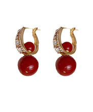 Load image into Gallery viewer, Classy Red Copper Overgild Pearl Zircon Ball Drop Earrings