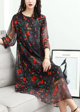 Load image into Gallery viewer, Classy Red O Neck Print Patchwork Chiffon Mid Dress Summer