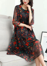 Load image into Gallery viewer, Classy Red O Neck Print Patchwork Chiffon Mid Dress Summer