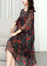 Load image into Gallery viewer, Classy Red O Neck Print Patchwork Chiffon Mid Dress Summer