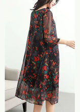 Load image into Gallery viewer, Classy Red O Neck Print Patchwork Chiffon Mid Dress Summer