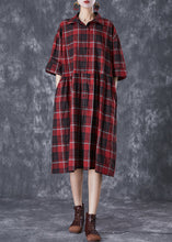 Load image into Gallery viewer, Classy Red Oversized Plaid Linen Shirt Dress Summer