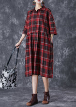 Load image into Gallery viewer, Classy Red Oversized Plaid Linen Shirt Dress Summer