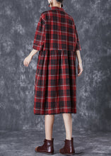 Load image into Gallery viewer, Classy Red Oversized Plaid Linen Shirt Dress Summer