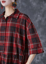 Load image into Gallery viewer, Classy Red Oversized Plaid Linen Shirt Dress Summer