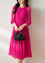 Load image into Gallery viewer, Classy Rose O Neck Ruffled Patchwork Silk Dress Bracelet Sleeve