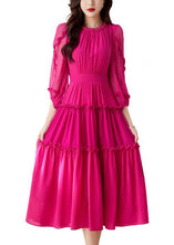 Load image into Gallery viewer, Classy Rose O Neck Ruffled Patchwork Silk Dress Bracelet Sleeve