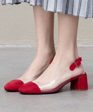 Load image into Gallery viewer, Classy Splicing Buckle Strap Clear Chunky Heel Sandals Red