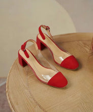 Load image into Gallery viewer, Classy Splicing Buckle Strap Clear Chunky Heel Sandals Red