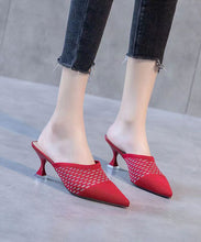 Load image into Gallery viewer, Classy Splicing High Heel Slide Sandals Red Knit Fabric Pointed Toe