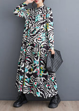 Load image into Gallery viewer, Classy Stand Collar Print Patchwork Wrinkled Maxi Dress Fall