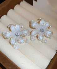 Load image into Gallery viewer, Classy White Acrylic Zircon Floral Stud Earrings