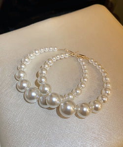 Classy White Copper Overgild Pearl Hoop Earrings