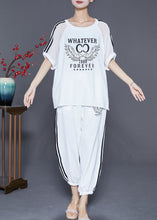 Load image into Gallery viewer, Classy White Oversized Print Linen Silk Two Pieces Set Summer