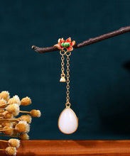 Load image into Gallery viewer, Classy White Sterlign Silver Overgild Jade Enamel Drip Glaze Lotus Tassel Drop Earrings