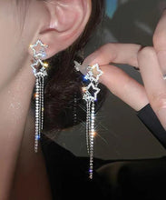 Load image into Gallery viewer, Classy White Sterling Silver Alloy Five Pointed Star Zircon Tassel Drop Earrings