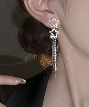 Load image into Gallery viewer, Classy White Sterling Silver Alloy Five Pointed Star Zircon Tassel Drop Earrings