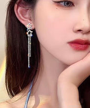 Load image into Gallery viewer, Classy White Sterling Silver Alloy Five Pointed Star Zircon Tassel Drop Earrings