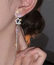 Load image into Gallery viewer, Classy White Sterling Silver Alloy Five Pointed Star Zircon Tassel Drop Earrings