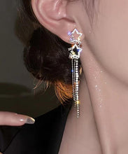 Load image into Gallery viewer, Classy White Sterling Silver Alloy Five Pointed Star Zircon Tassel Drop Earrings