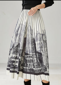 Classy White Striped Print Chiffon Pleated Skirts Summer