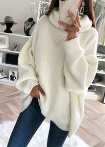 Classy White Turtleneck Cozy Cotton Knit Sweater Tops Fall