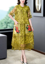 Load image into Gallery viewer, Classy Yellow O-Neck Print Tulle Long Dress Short Sleeve