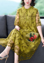 Load image into Gallery viewer, Classy Yellow O-Neck Print Tulle Long Dress Short Sleeve