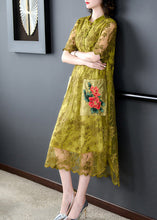 Load image into Gallery viewer, Classy Yellow O-Neck Print Tulle Long Dress Short Sleeve