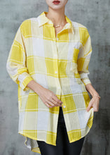 Load image into Gallery viewer, Classy Yellow Oversized Plaid Cotton UPF 50+ Tops Spring